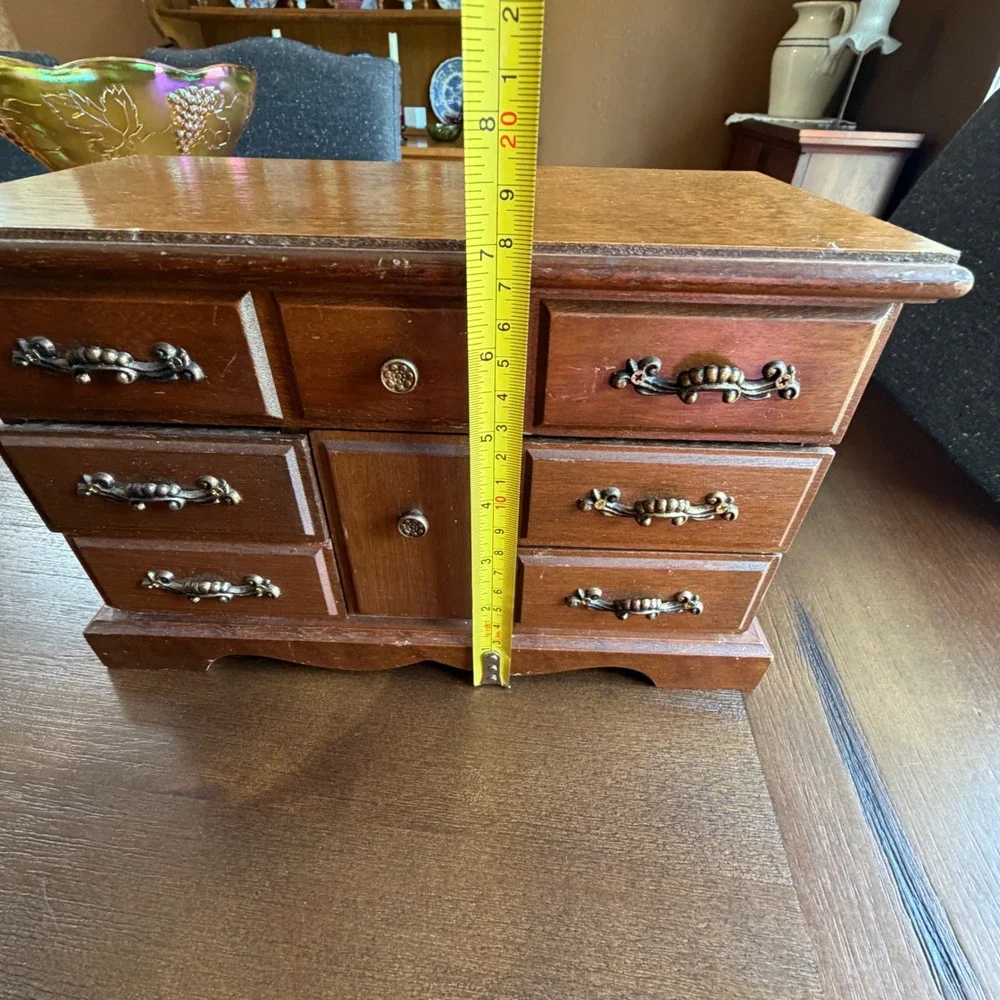 Vintage Wooden Jewelry Box Miniature Dresser Chest Mirror Ring Drawer Organizer